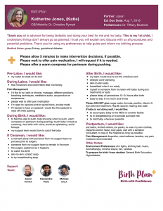 Sample birth plan from Birth Plan Plus
